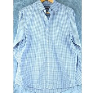 Michael Michael Kors Mens Tailored‎ Fit Button Down Shirt Blue Micro Check L